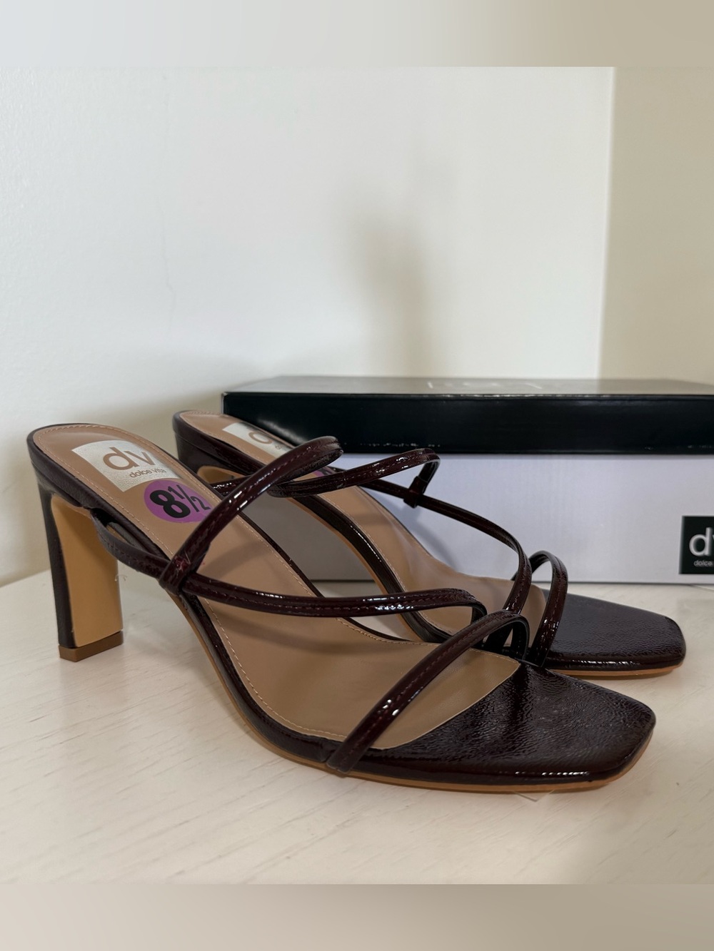Dolce Vita Swan Patent Strappy Heels in Burgundy